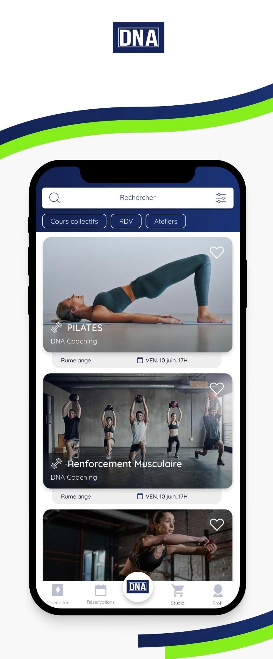 Application DNA Coaching - écran calendrier