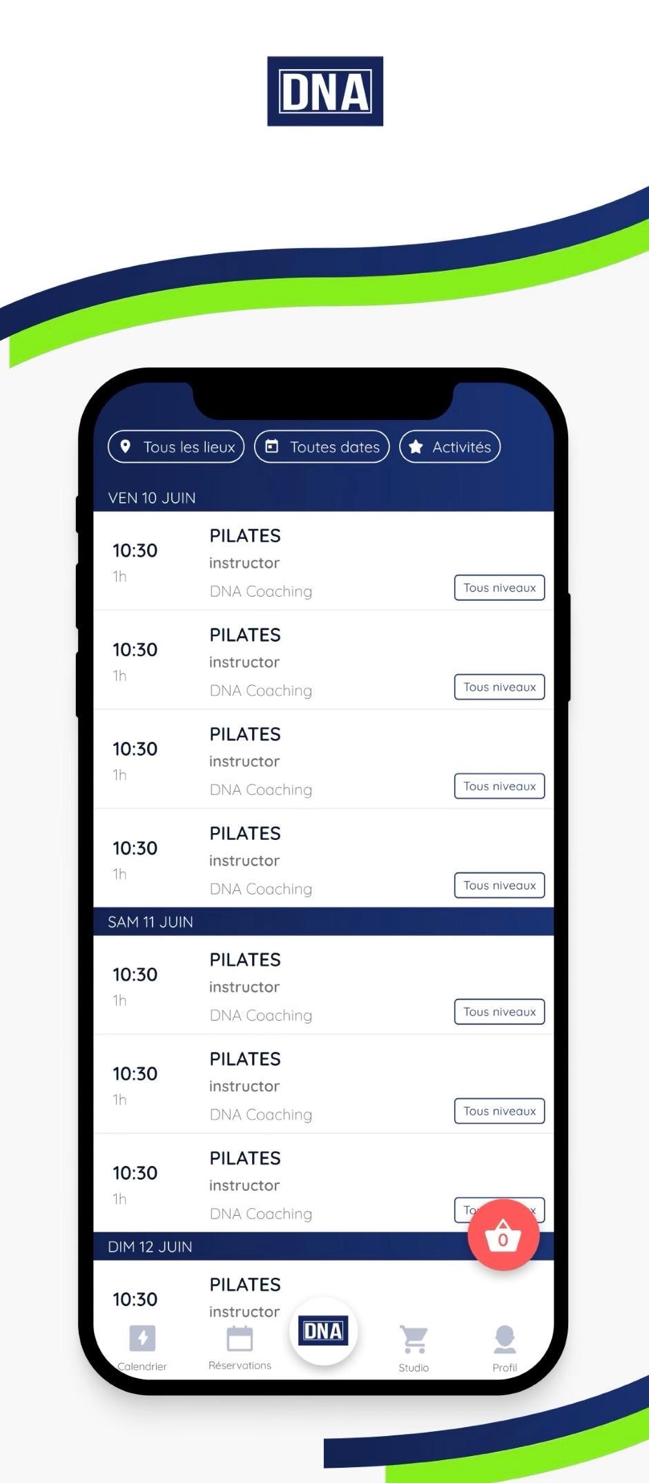 Application DNA Coaching - écran principal