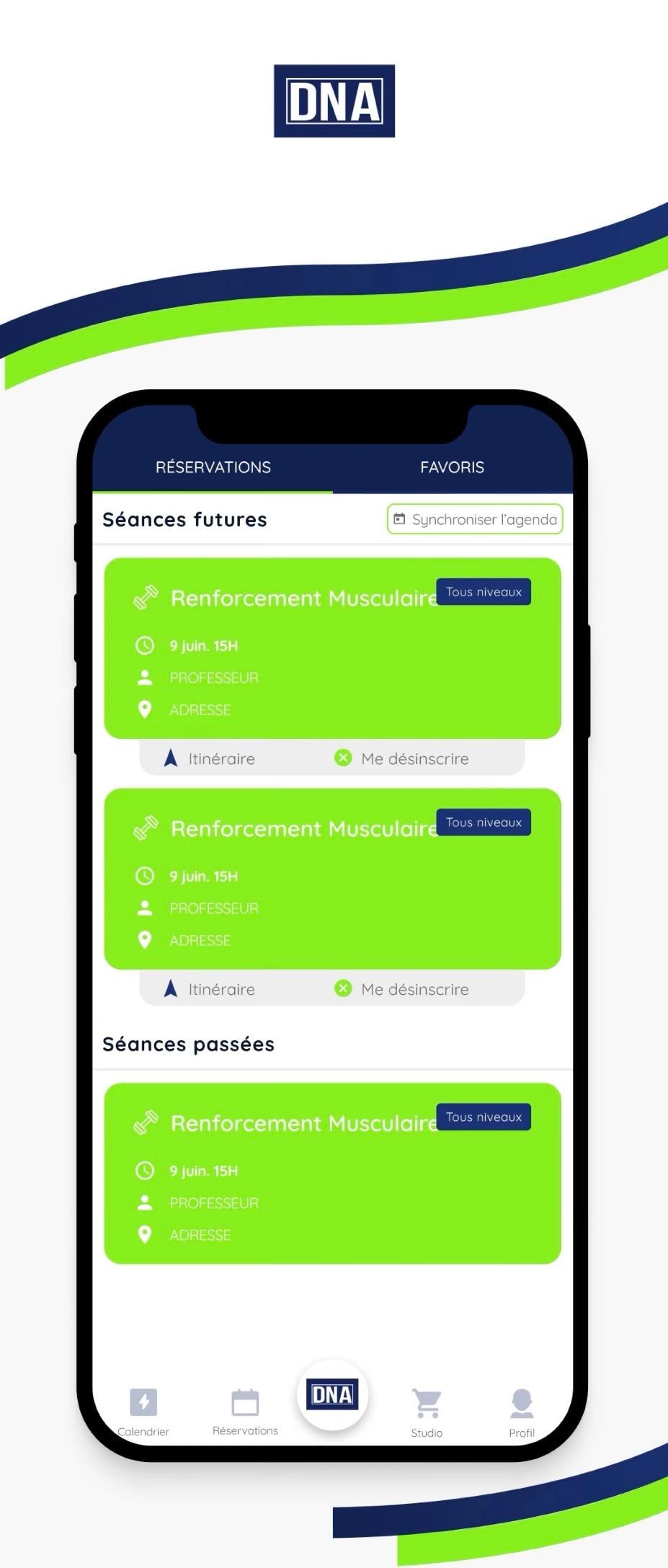 Application DNA Coaching - écran cours